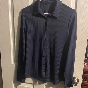 Navy Ribbed Button-Up Shirt